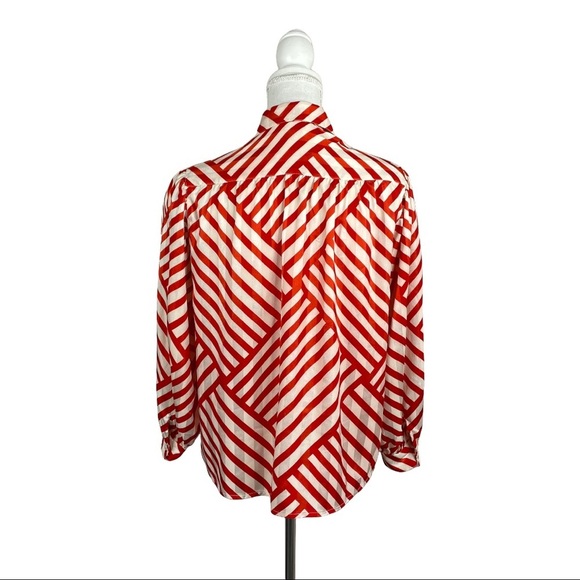 Vintage Evan Picone Petite Red White Mixed Stripe Button Down Satin Blouse - Picture 5 of 9
